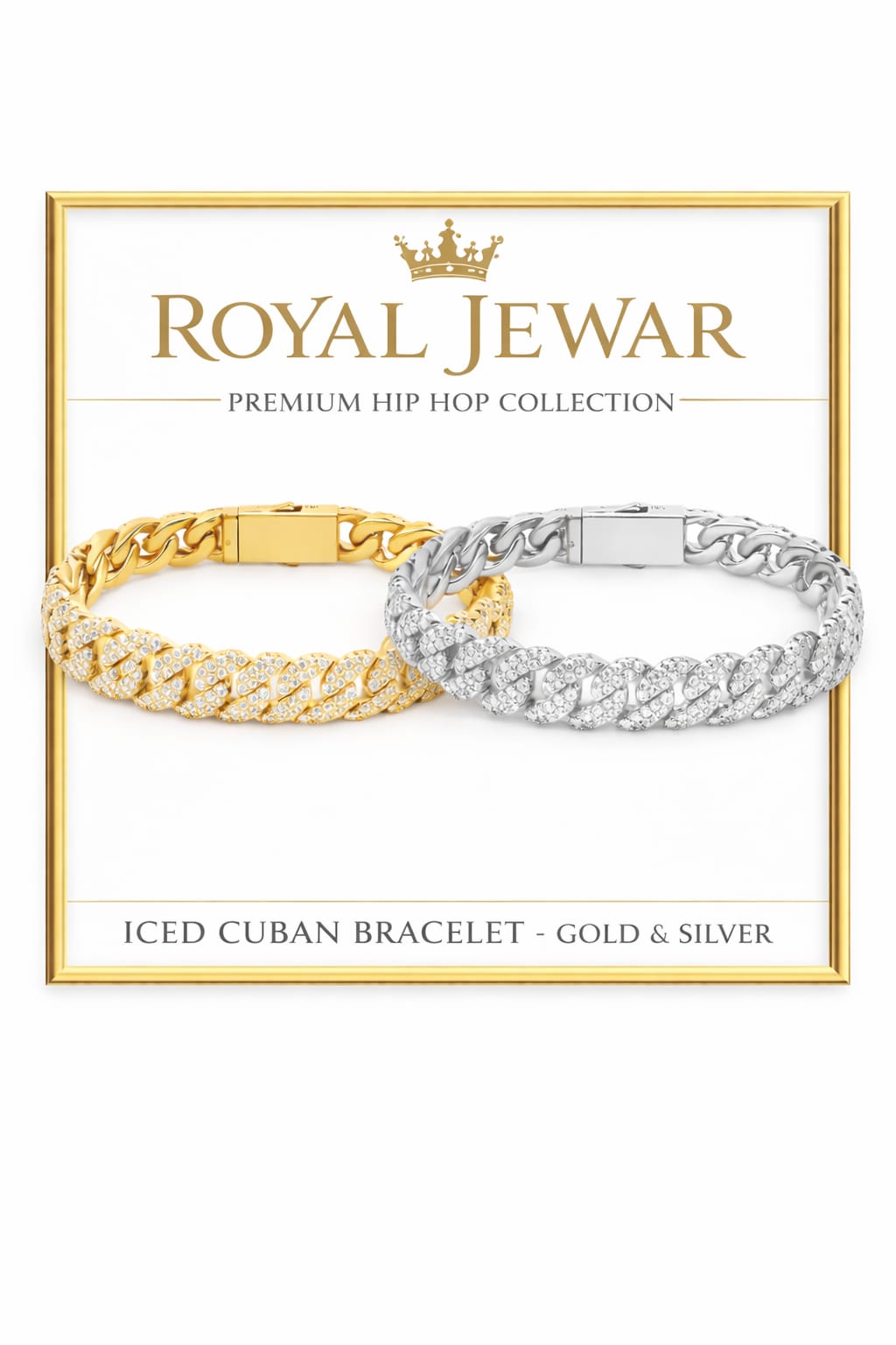 PREMIUM ICED CUBAN BRACELET-GOLD & SILVER(SET OF 2)×1 FREE GIFT ×1
