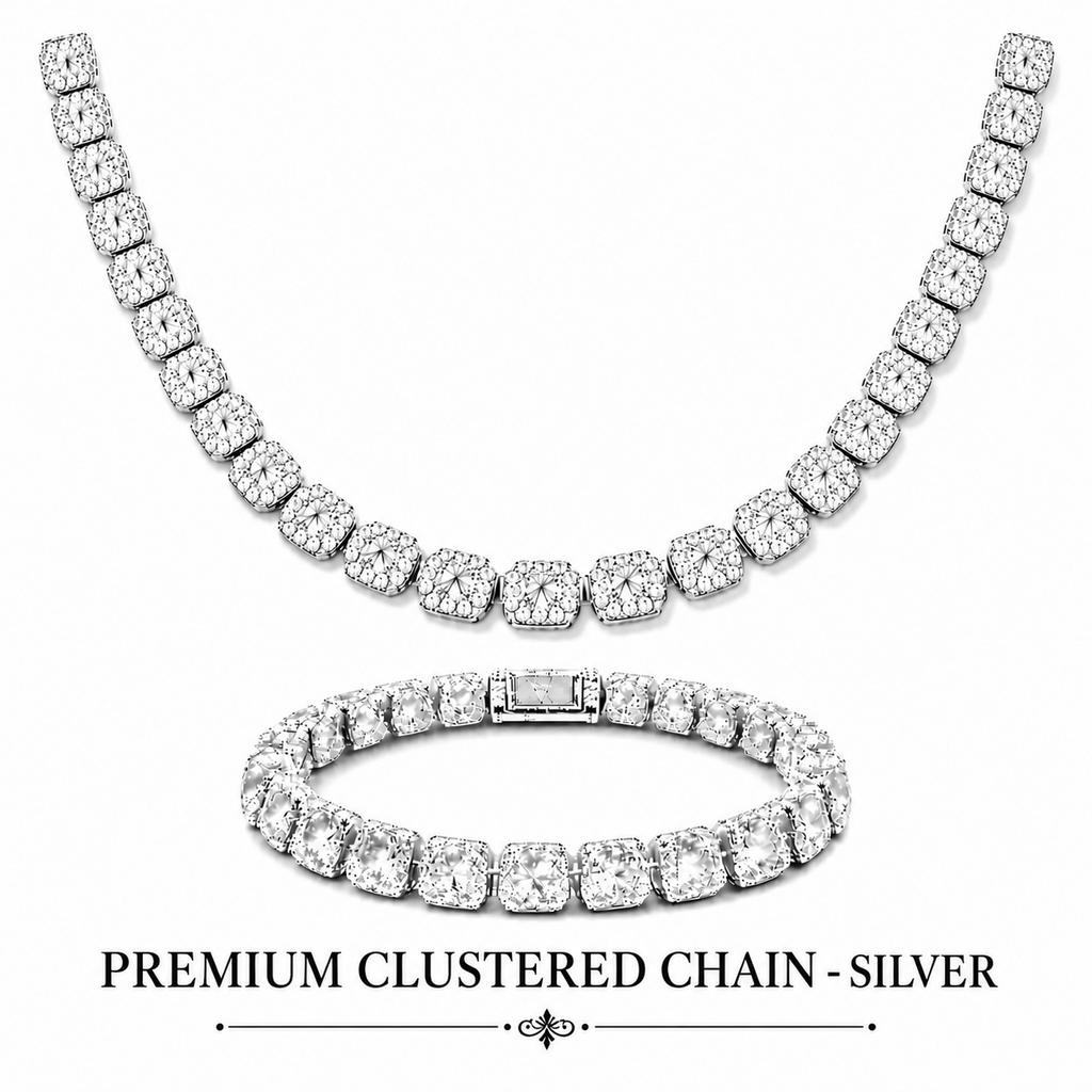 PREMIUM ICED CLUSTERED TENNIS SET-SILVER