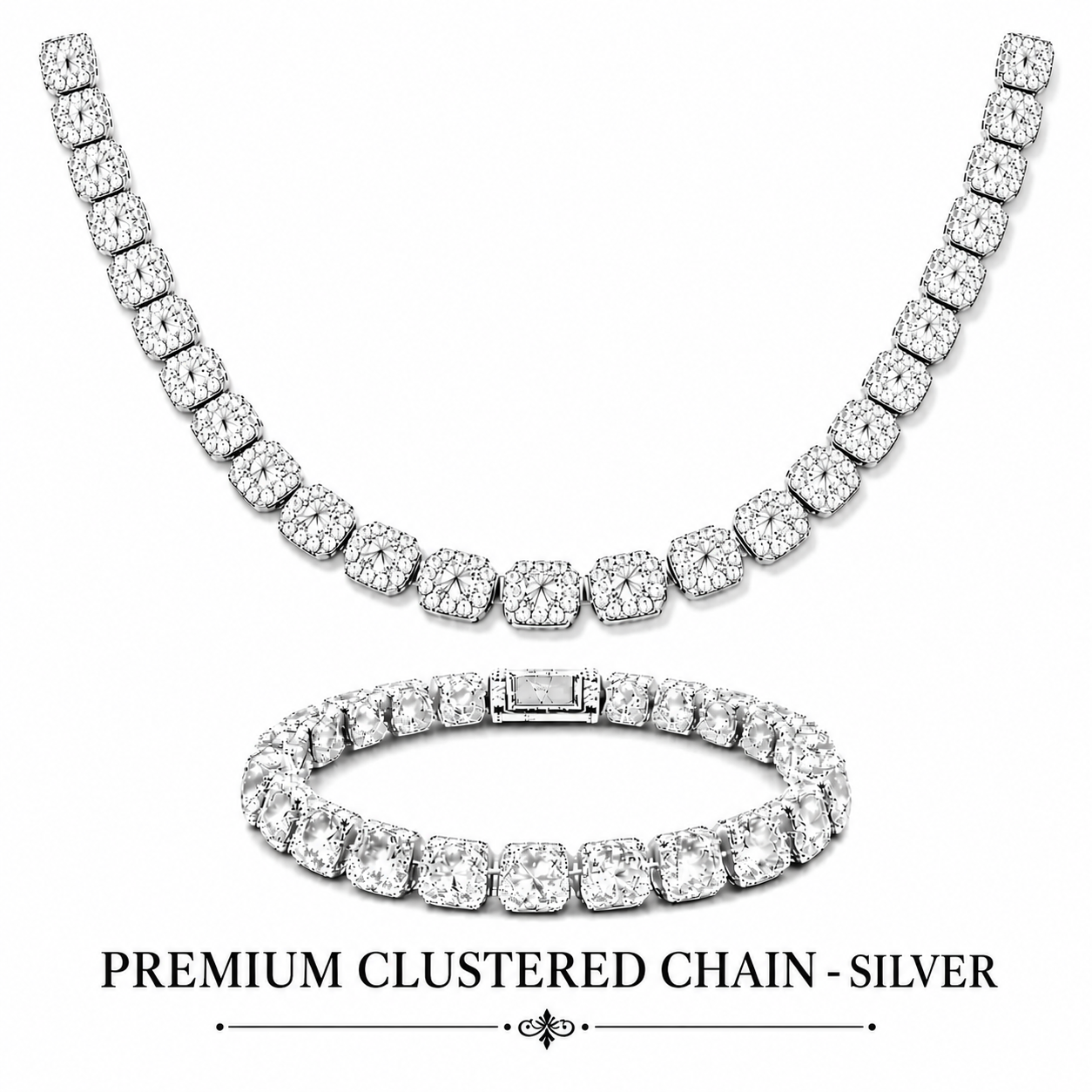 PREMIUM ICED CLUSTERED TENNIS SET-SILVER