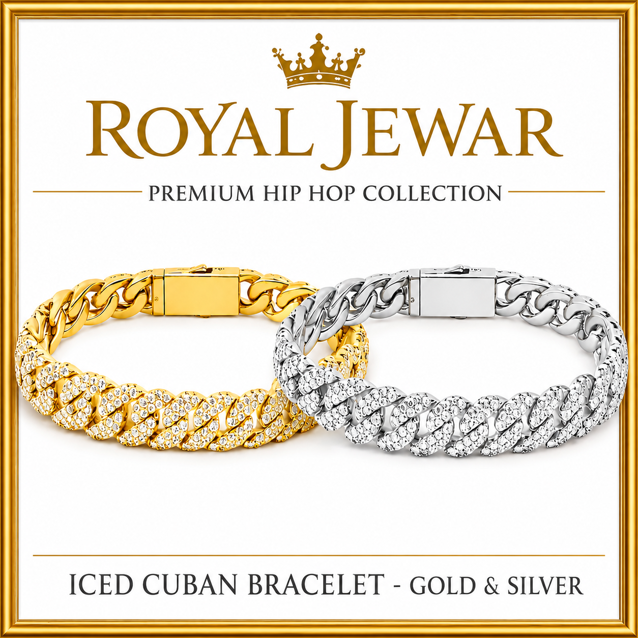 PREMIUM ICED CUBAN BRACELET-GOLD & SILVER(SET OF 2)×1 FREE GIFT ×1