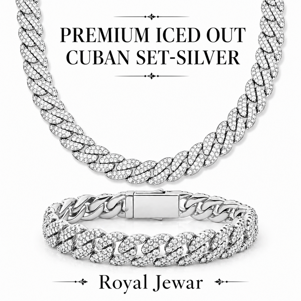 PREMIUM ICED CUBAN CHAIN SET-SILVER