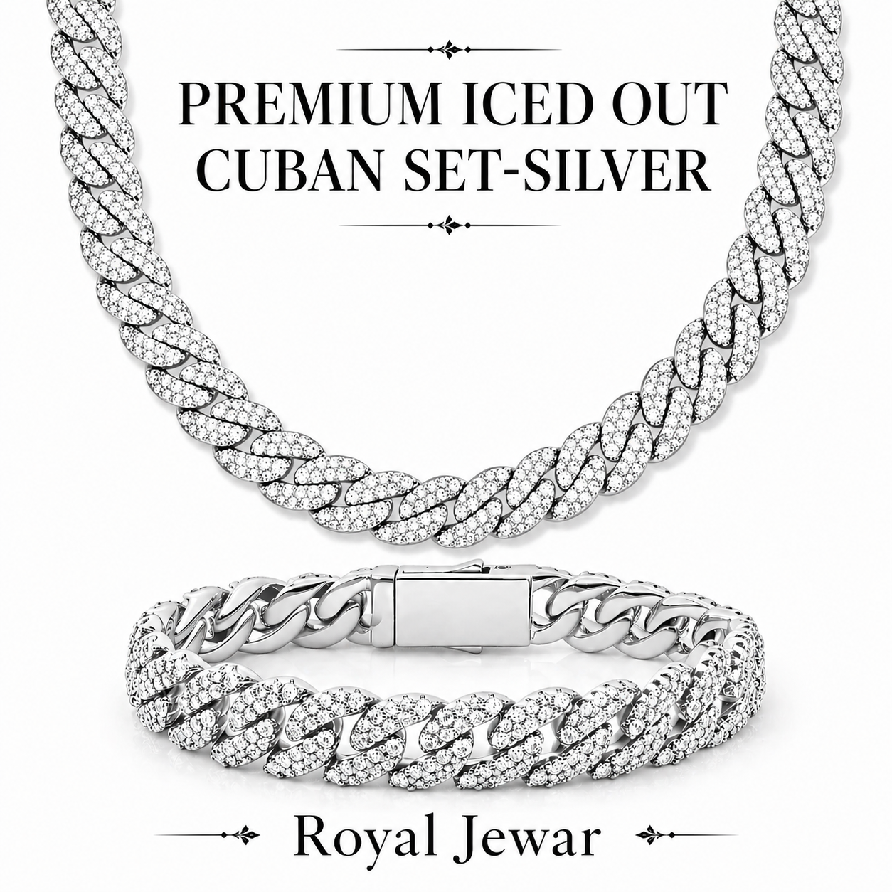PREMIUM ICED CUBAN CHAIN SET-SILVER