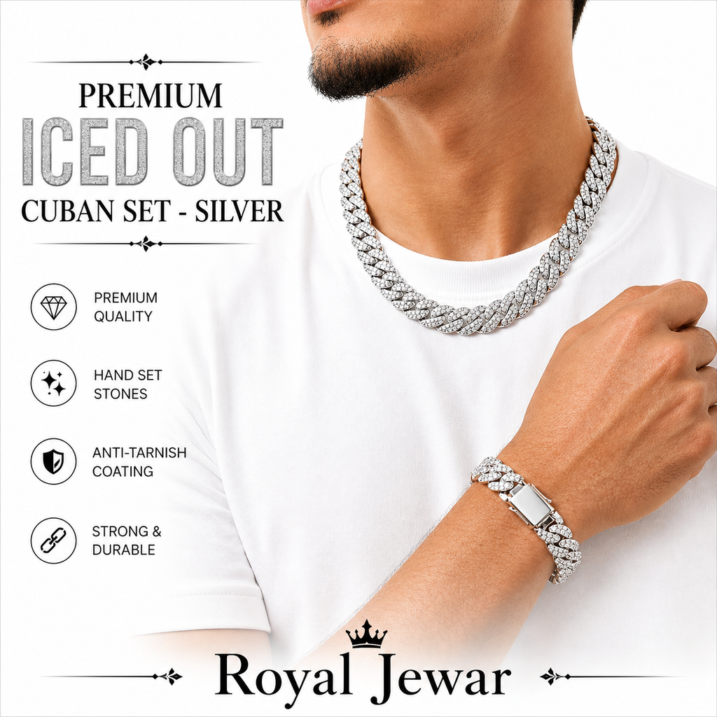 PREMIUM ICED CUBAN CHAIN SET-SILVER