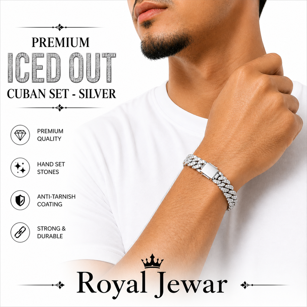 PREMIUM ICED CUBAN CHAIN SET-SILVER