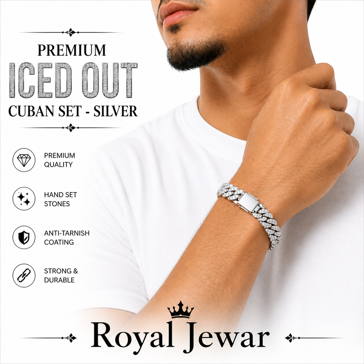 PREMIUM ICED CUBAN CHAIN SET-SILVER