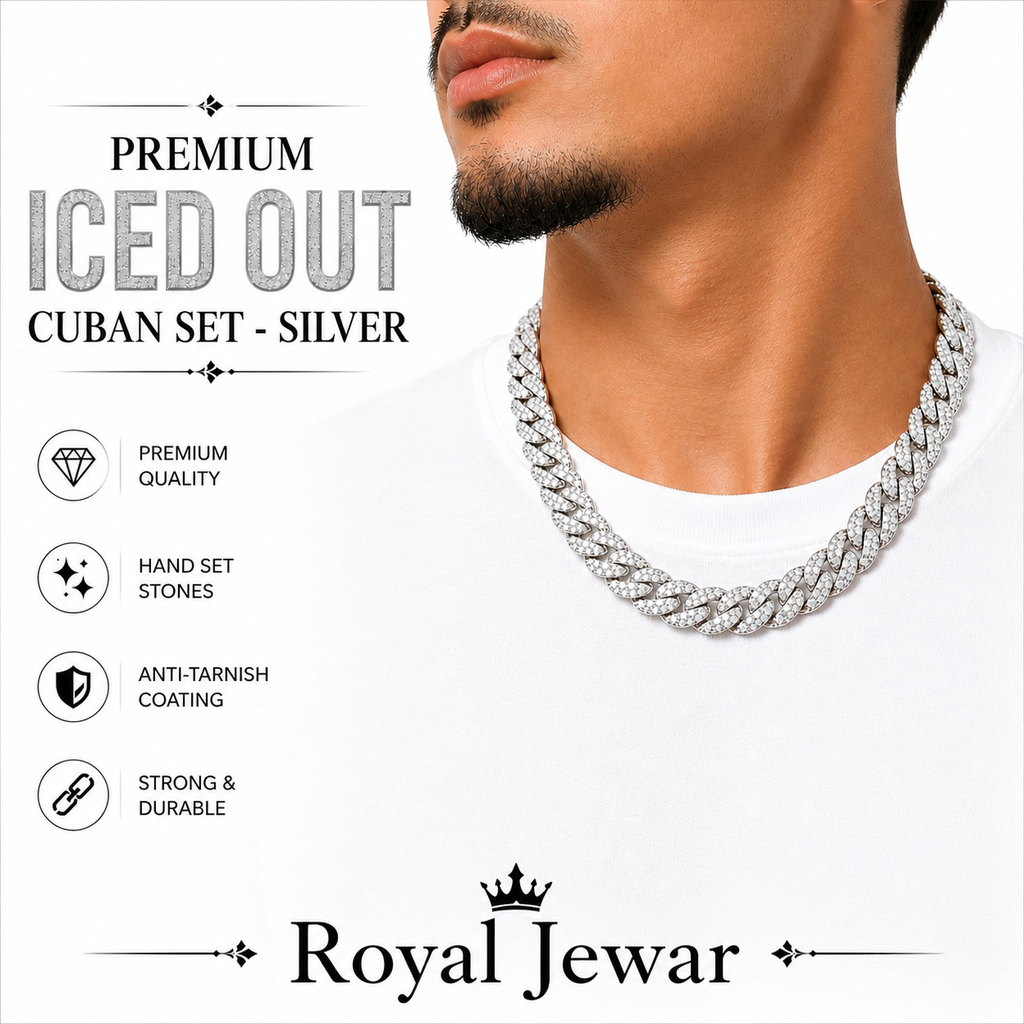 PREMIUM ICED CUBAN CHAIN SET-SILVER