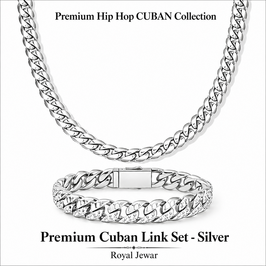 PREMIUM CUBAN LINK CHAIN SET-SILVER