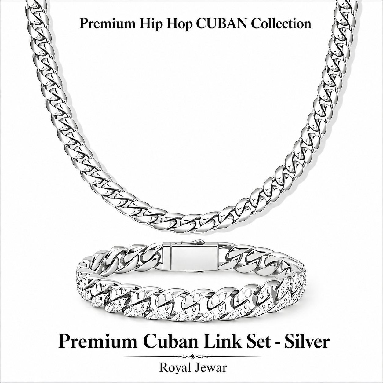 PREMIUM CUBAN LINK CHAIN SET-SILVER