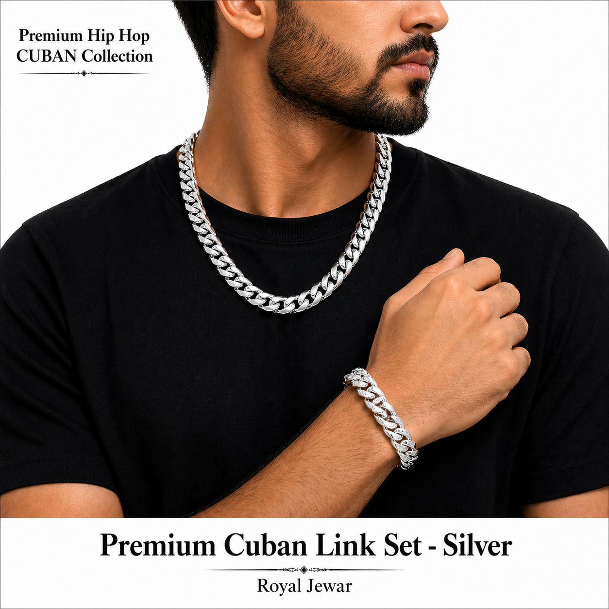 PREMIUM CUBAN LINK CHAIN SET-SILVER