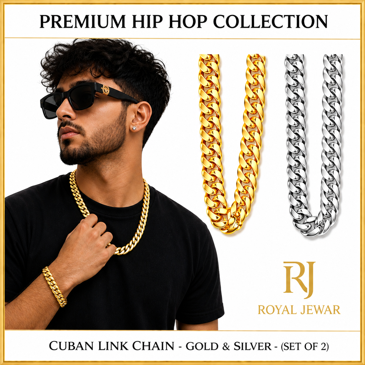 PREMIUM CUBAN LINK  CHAIN SILVER AND GOLD SET