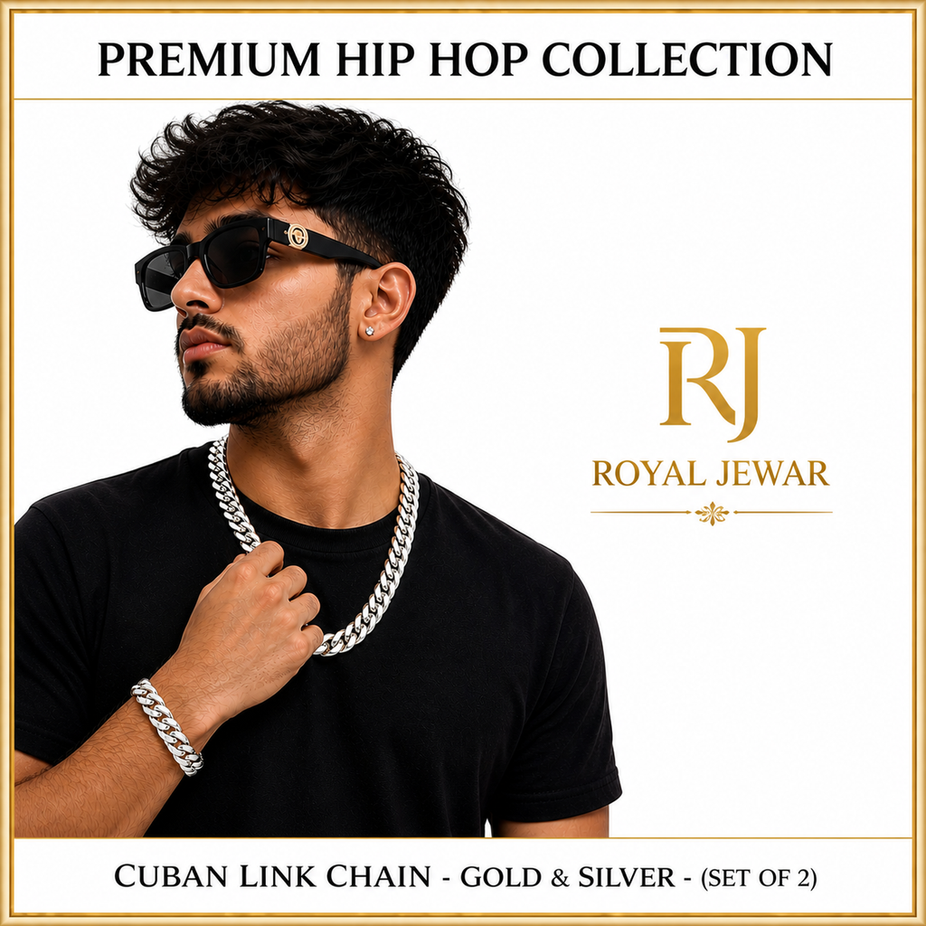 PREMIUM CUBAN LINK  CHAIN SILVER AND GOLD SET