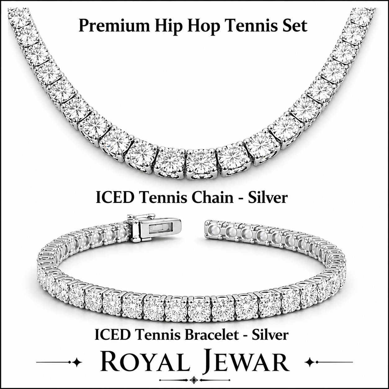 PREMIUM CLUSTERED TENNIS SET-SILVER
