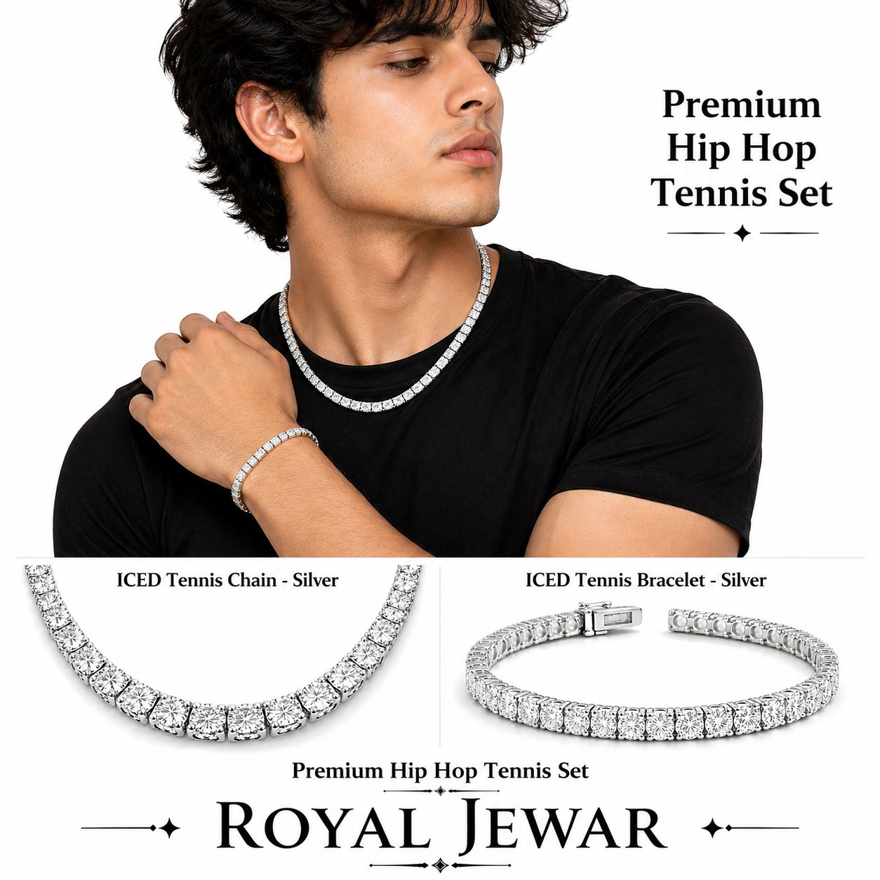PREMIUM CLUSTERED TENNIS SET-SILVER