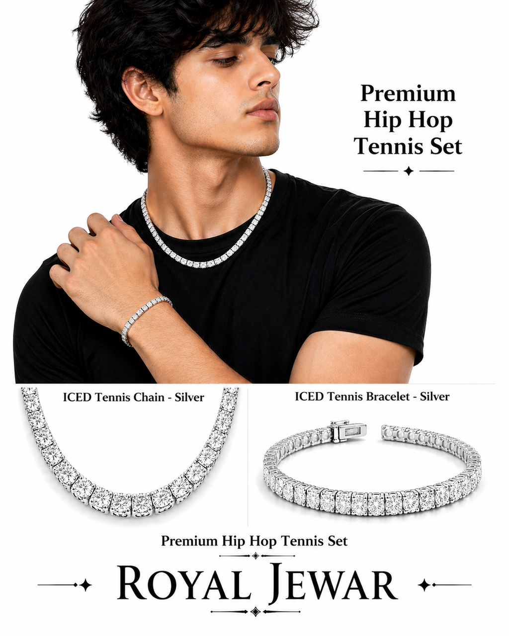 PREMIUM CLUSTERED TENNIS SET-SILVER