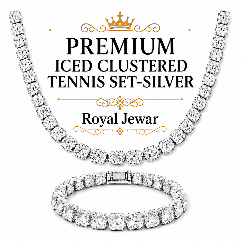PREMIUM ICED CLUSTERED TENNIS SET-SILVER
