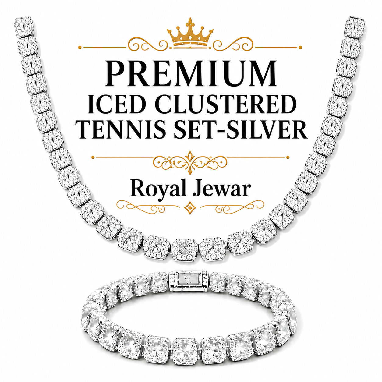 PREMIUM ICED CLUSTERED TENNIS SET-SILVER