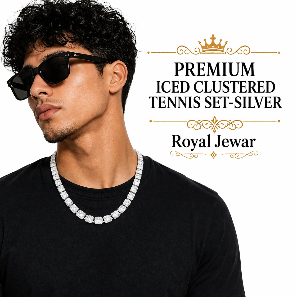 PREMIUM ICED CLUSTERED TENNIS SET-SILVER