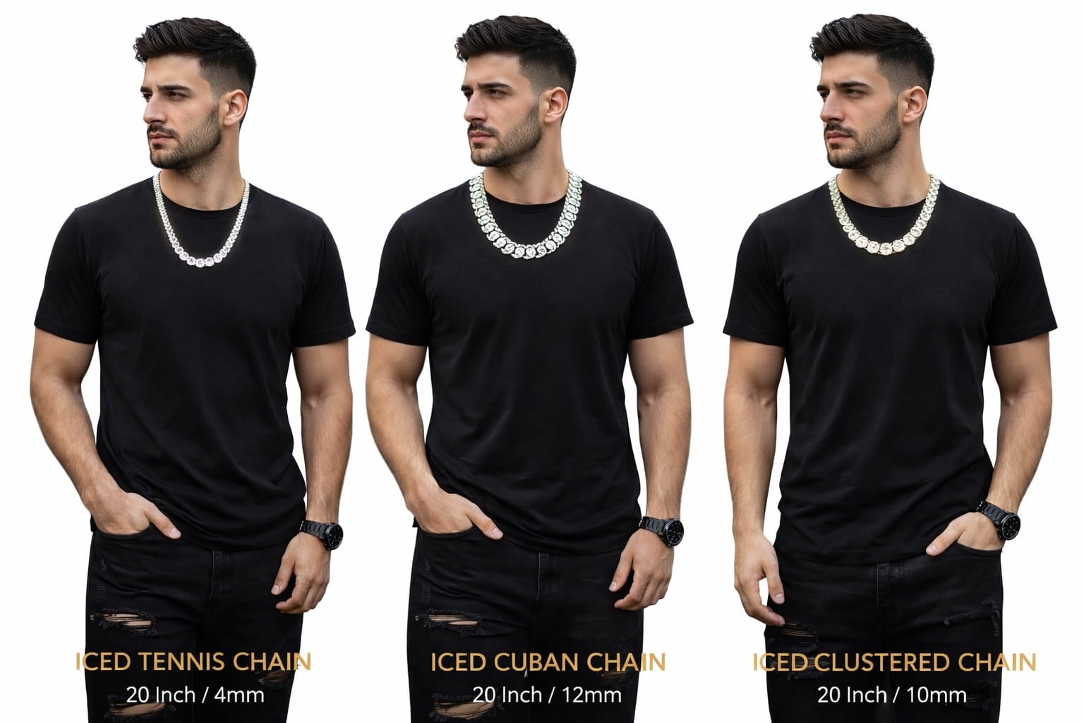 PREMIUM STREET STYLE ICED CHAIN SILVER(SET OF-3)