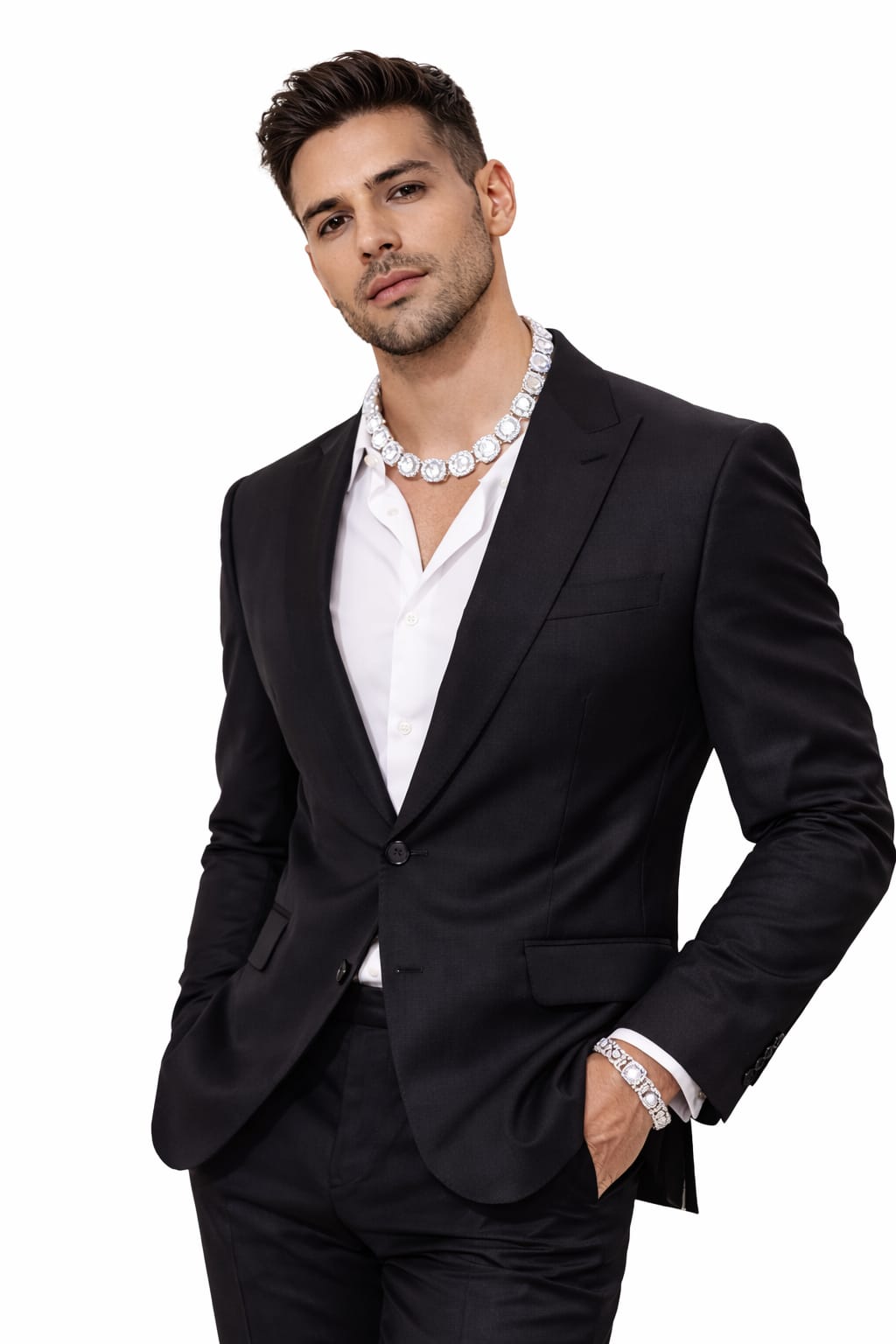 PREMIUM ICED CLUSTERED TENNIS SET-SILVER