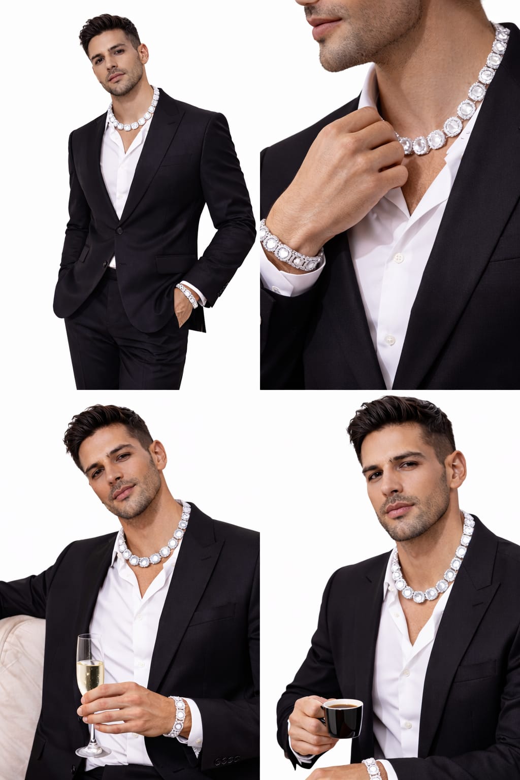 PREMIUM ICED CLUSTERED TENNIS SET-SILVER