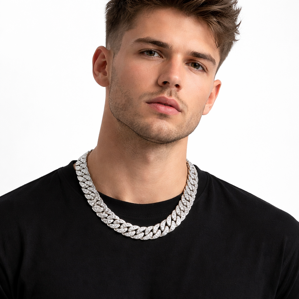 PREMIUM ICED CUBAN CHAIN SILVER 1 x Free Gift x1