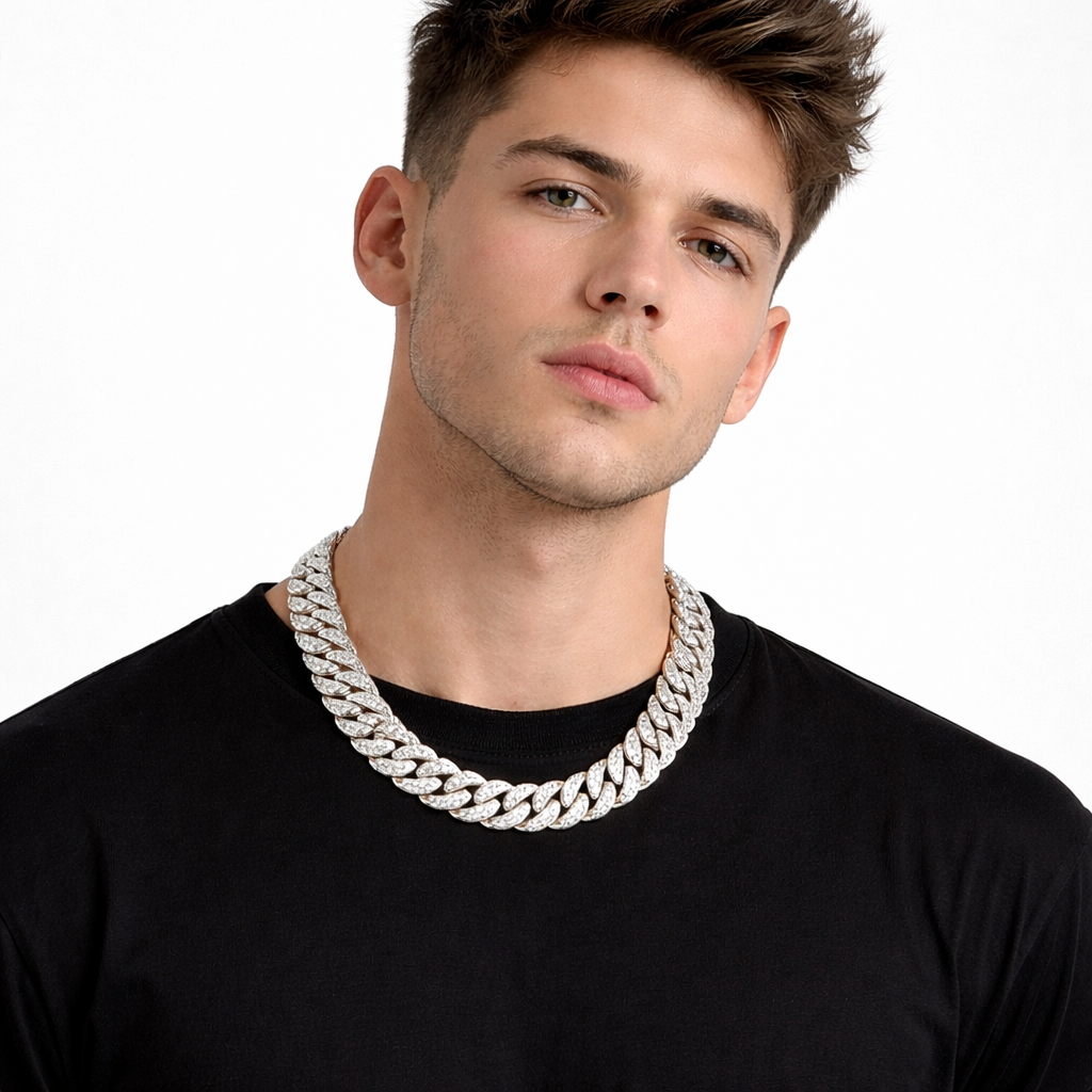 PREMIUM ICED CUBAN CHAIN SILVER 1 x Free Gift x1