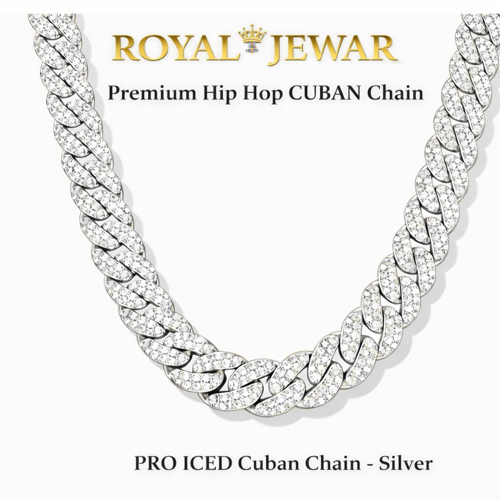 PREMIUM ICED CUBAN CHAIN SILVER 1 x Free Gift x1