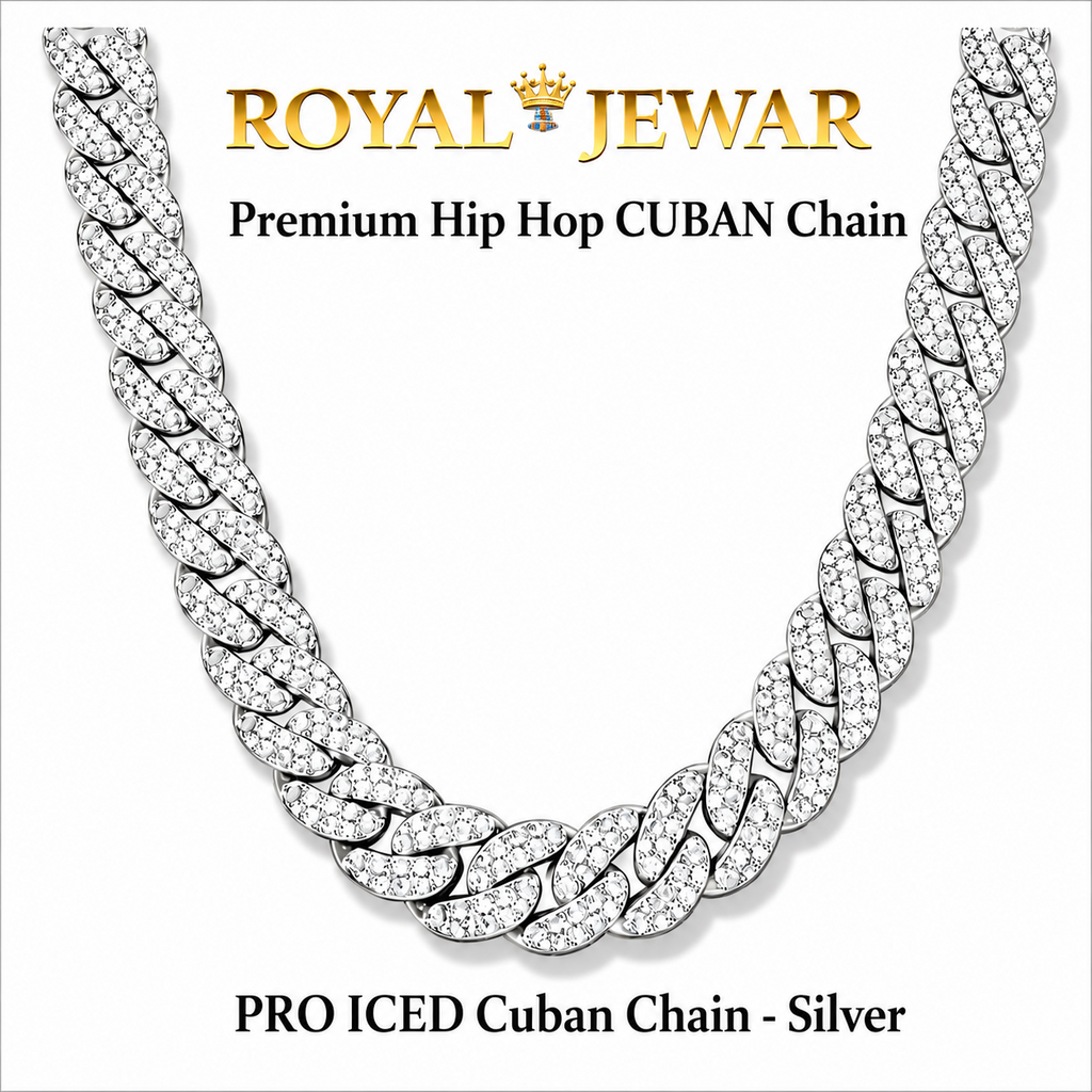 PREMIUM ICED CUBAN CHAIN SILVER 1 x Free Gift x1