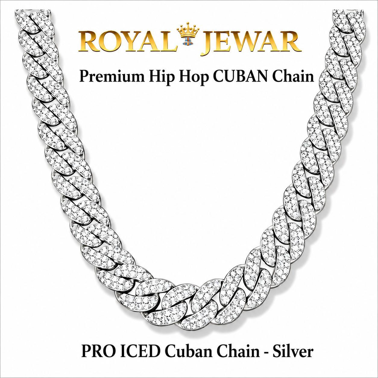 PREMIUM ICED CUBAN CHAIN SILVER 1 x Free Gift x1