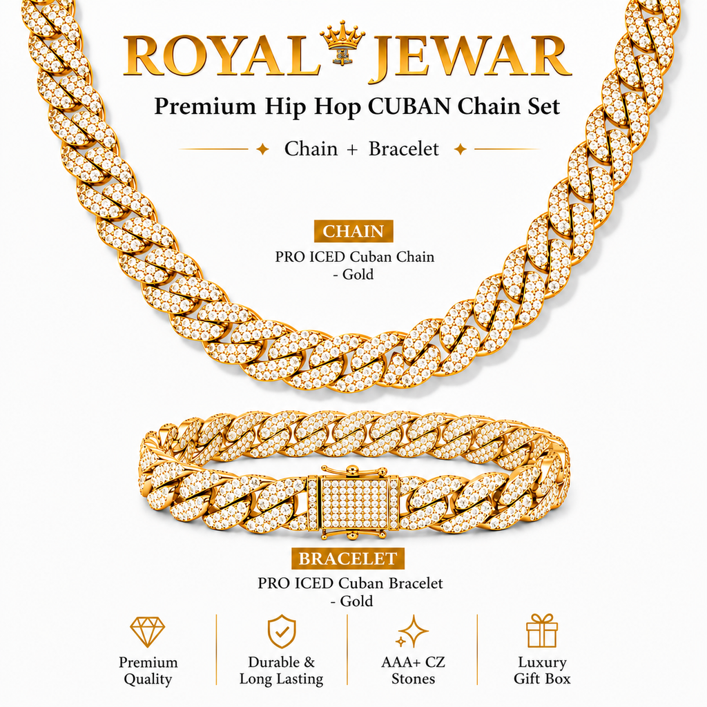 PREMIUM ICED CUBAN CHAIN SET-GOLD