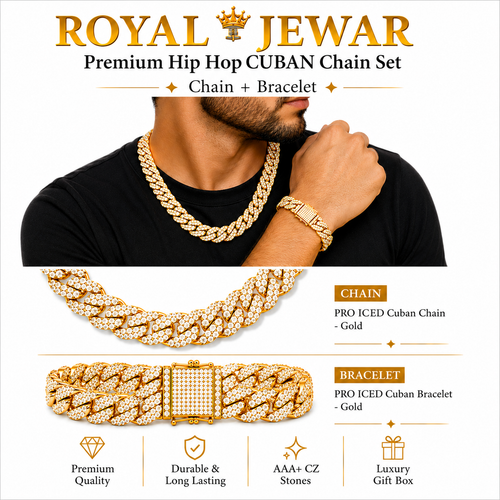 PREMIUM ICED CUBAN CHAIN SET-GOLD