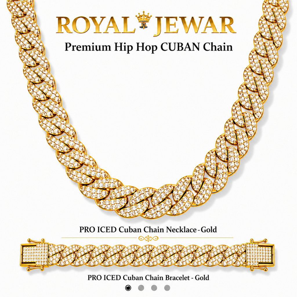 PREMIUM ICED CUBAN CHAIN SET-GOLD