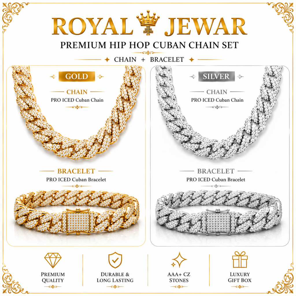 PREMIUM ICED CUBAN SET-SILVER $ GOLD