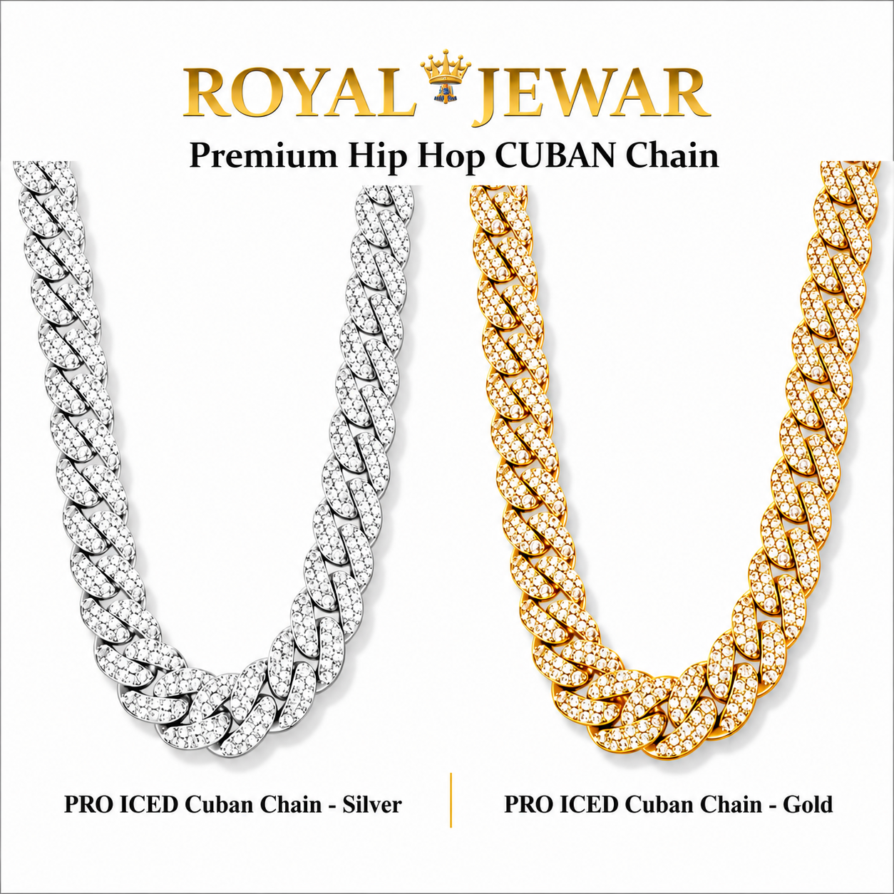 PREMIUM ICED CUBAN CHAIN SET-GOLD & SILVER
