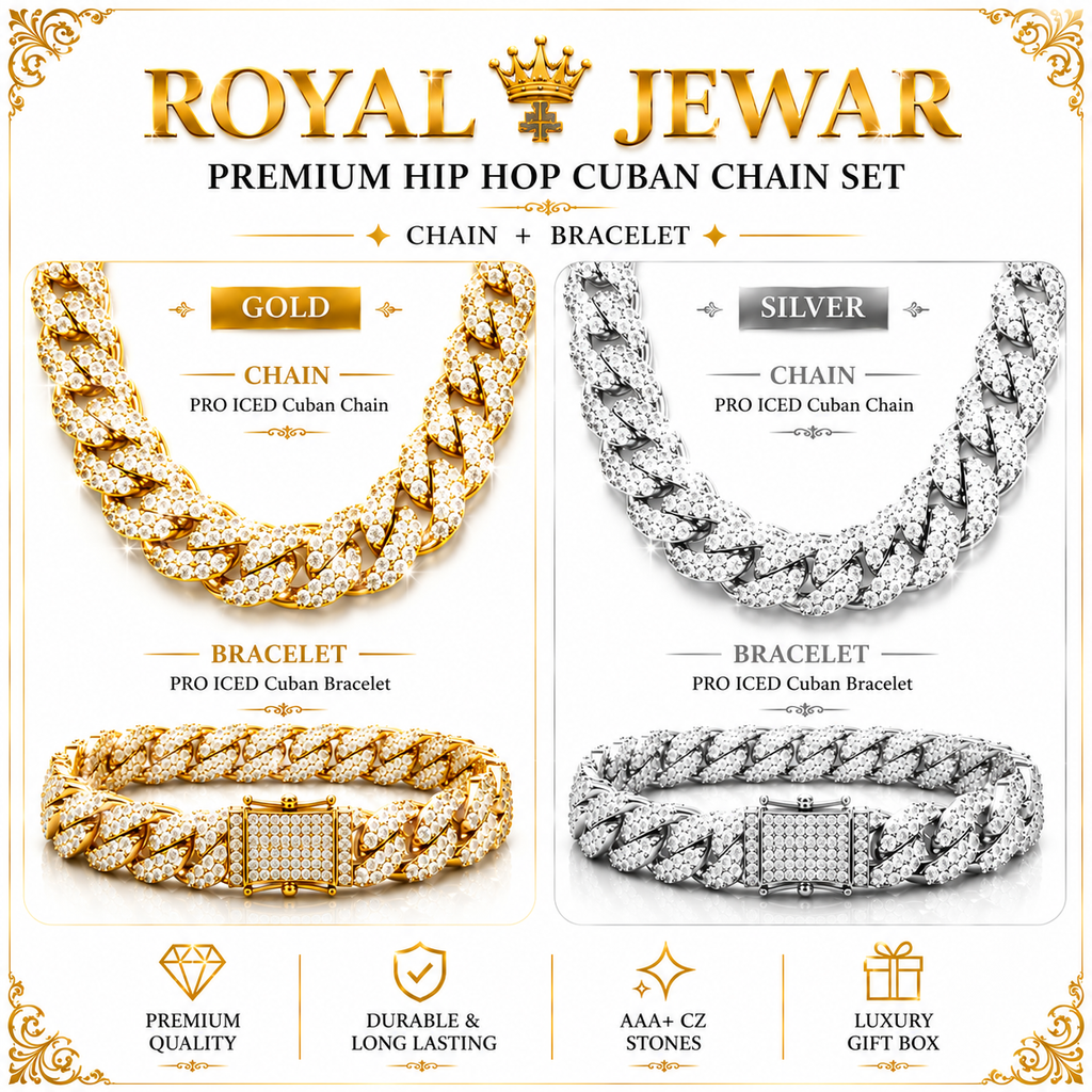 PREMIUM ICED CUBAN SET-SILVER $ GOLD