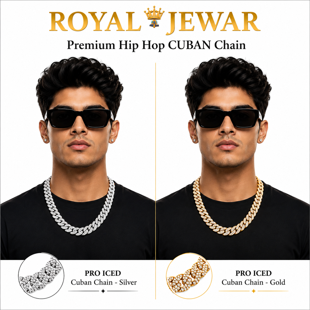 PREMIUM ICED CUBAN CHAIN SET-GOLD & SILVER