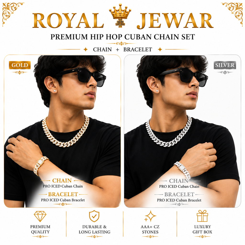 PREMIUM ICED CUBAN SET-SILVER $ GOLD