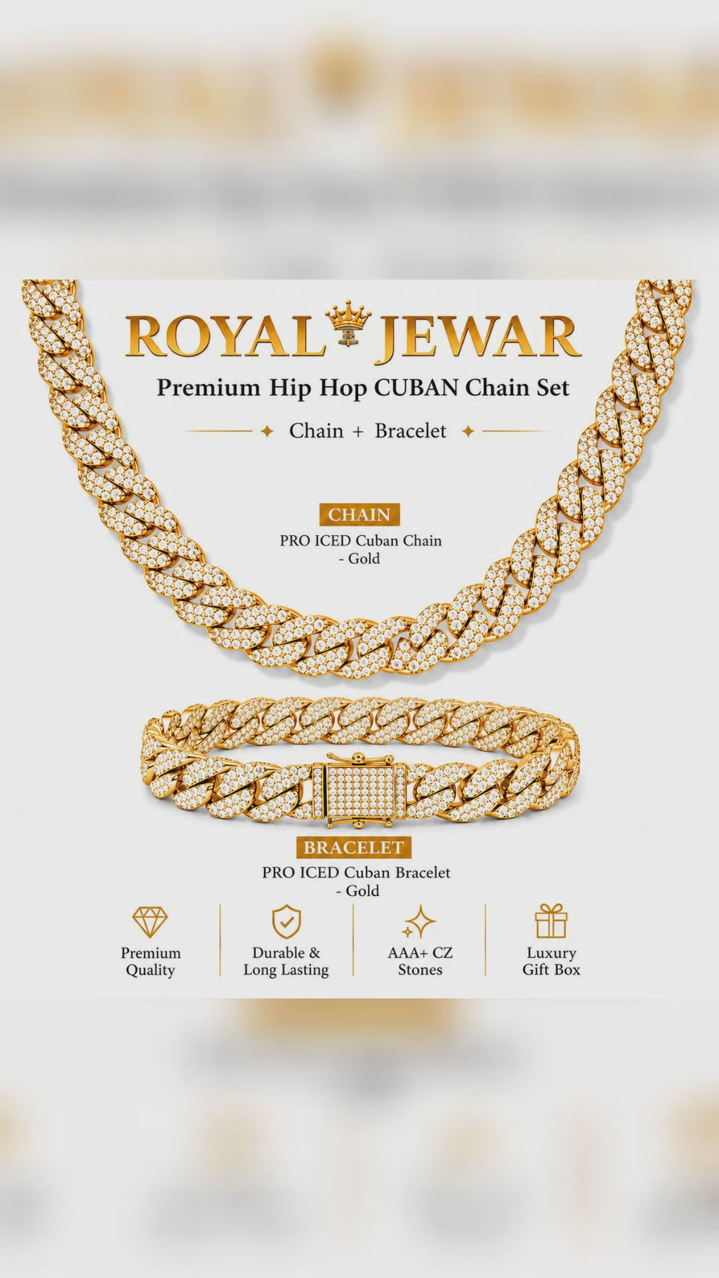 PREMIUM ICED CUBAN CHAIN SET-GOLD