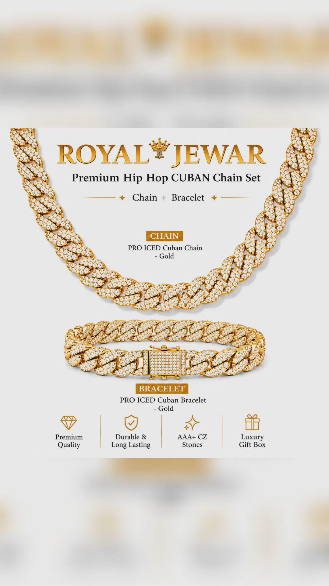 PREMIUM ICED CUBAN CHAIN SET-GOLD